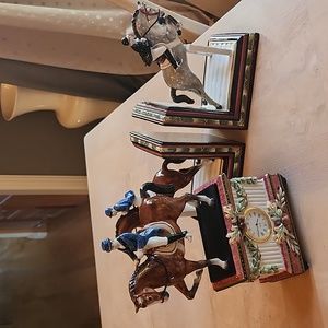 Fitz & Floyd equestrian 3 PC set,clock and bookends